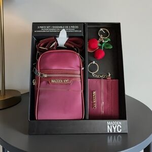 NEW MADDEN NYC 3-Piece Cellphone Crossbody Set - Wine/Burgundy